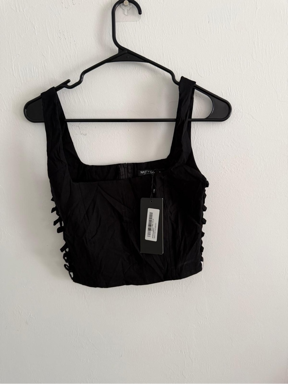 Nasty Gal Black Square Neck Lace-Up Side Crop Top